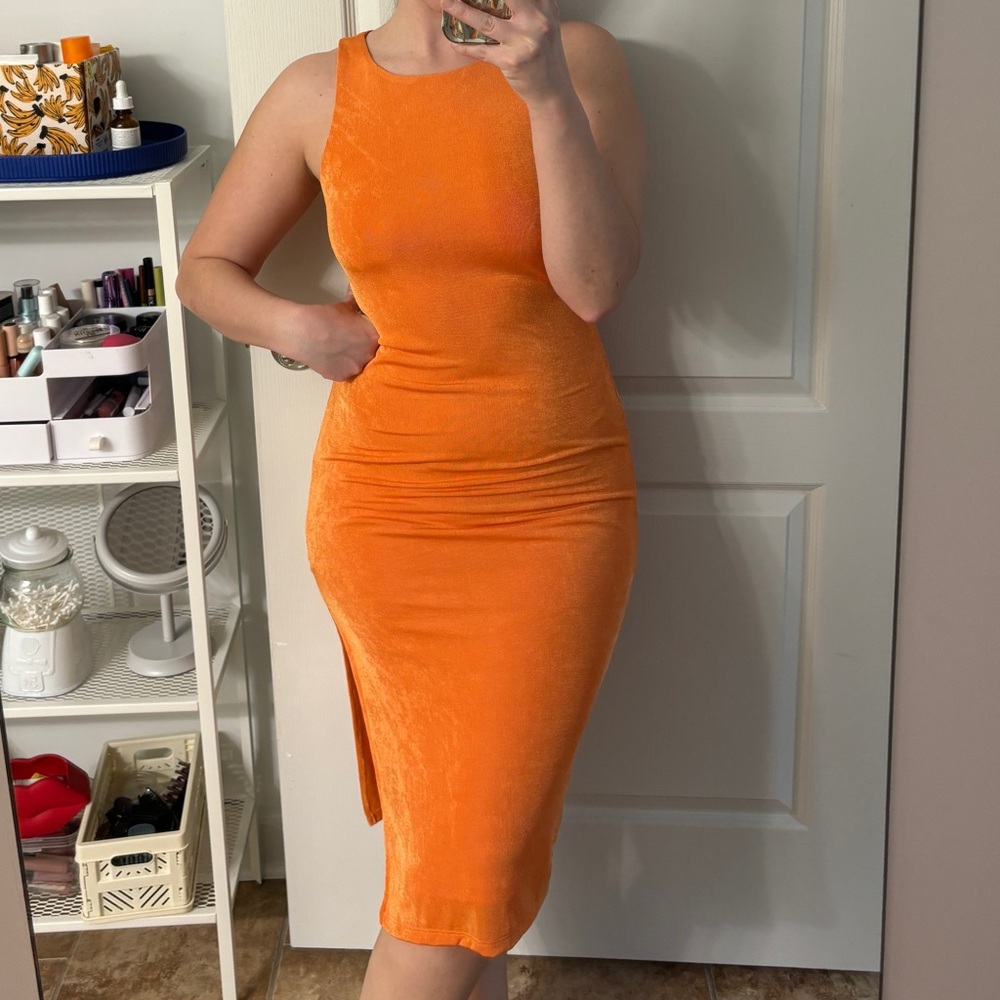 Orange Bodycon Midi Dress